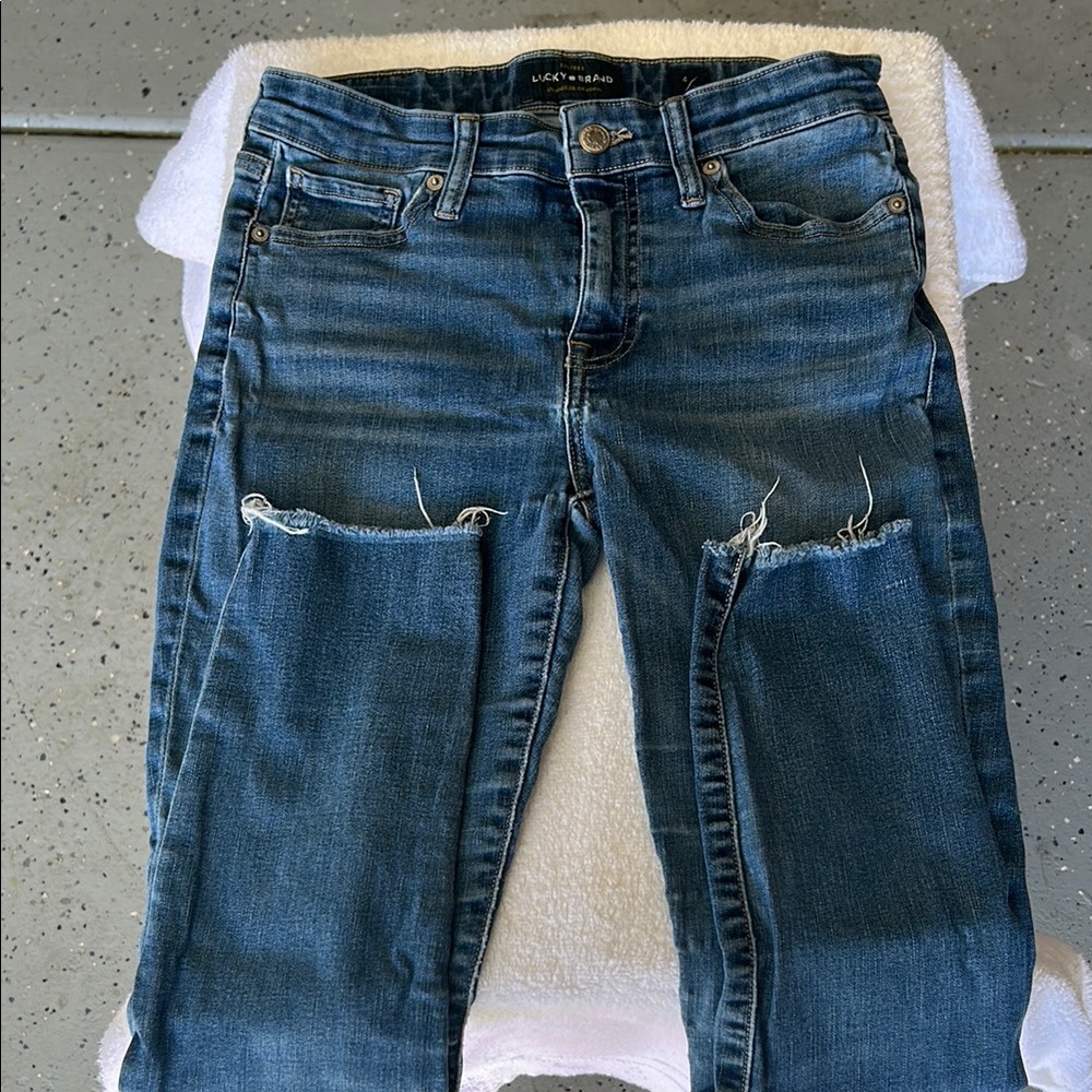 Lucky Brand Blue Skinny Jeans with Distressed Details